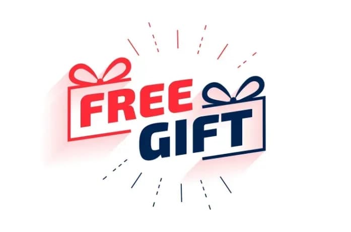 Free gift graphic with two wrapped gift boxes framing the words