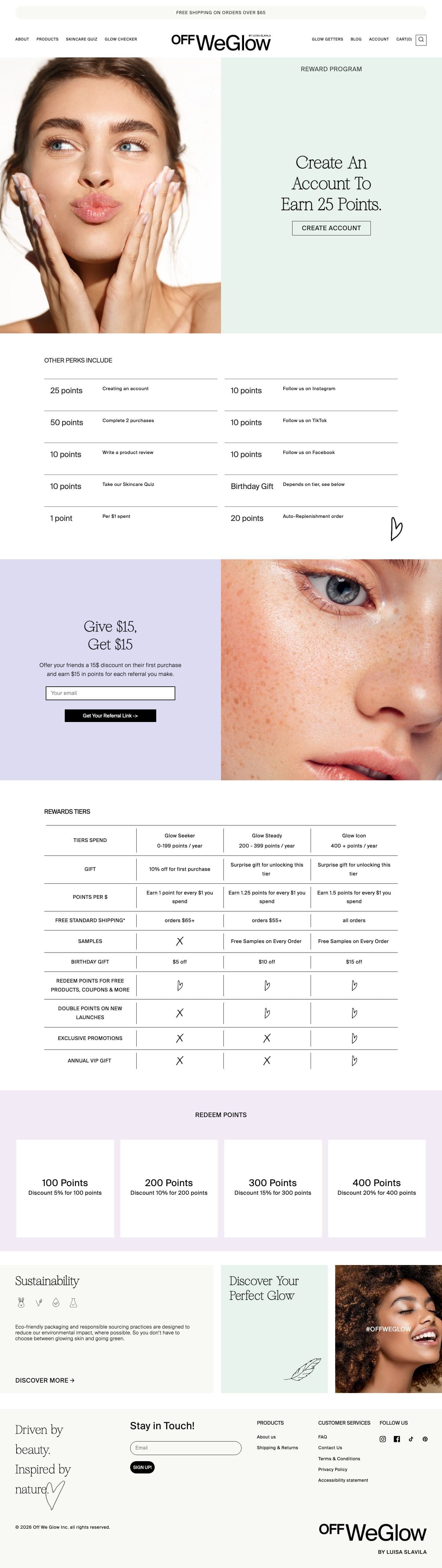 Off We Glow's Glow Getter loyalty program