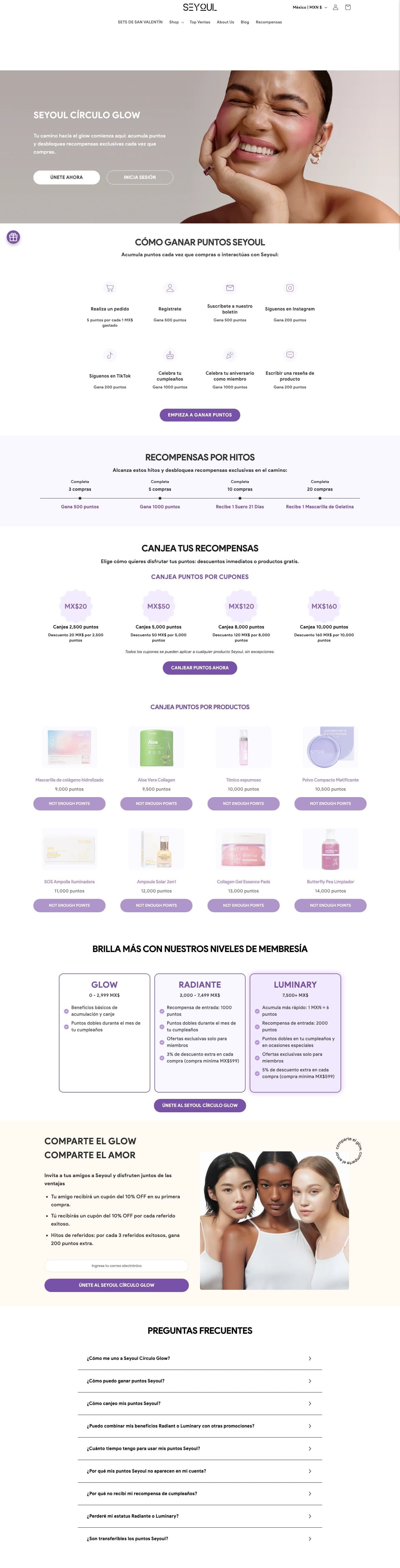 Seyoul MX's personalized loyalty page