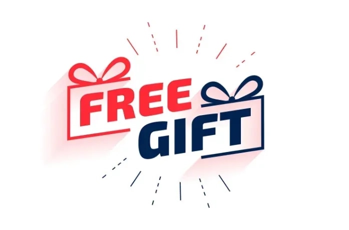 Free gift graphic with two wrapped gift boxes framing the words
