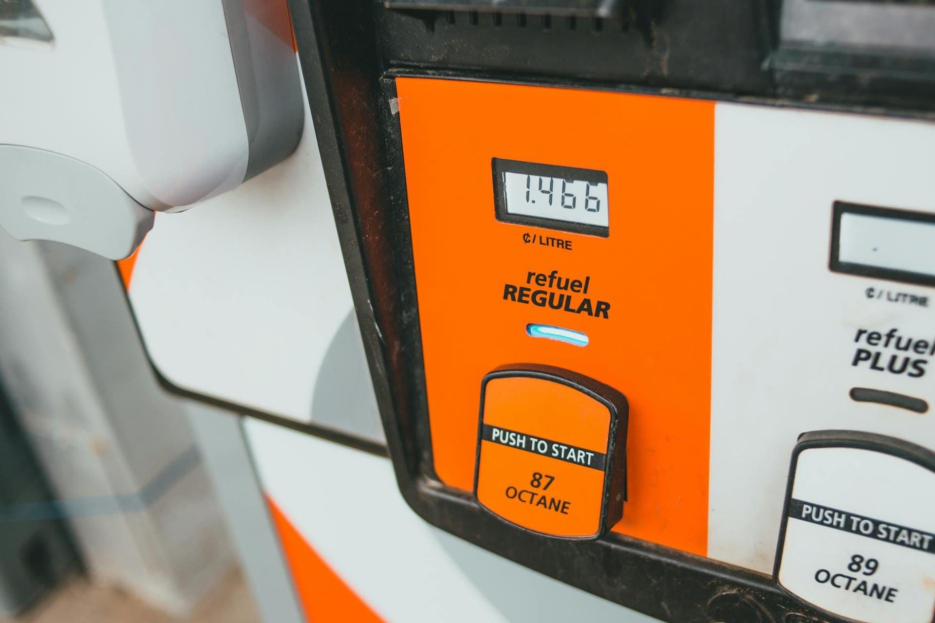 Gas pump showing price and fuel options