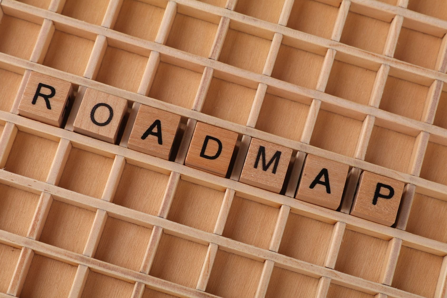Wooden letter blocks spelling the word roadmap