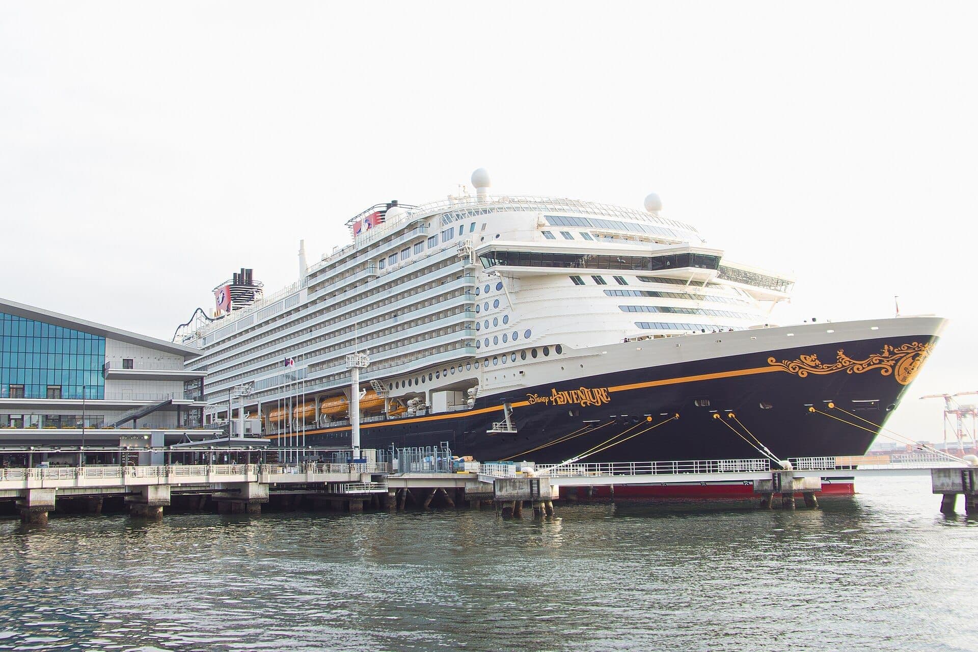 Disney Cruise Line ship docked at the pier