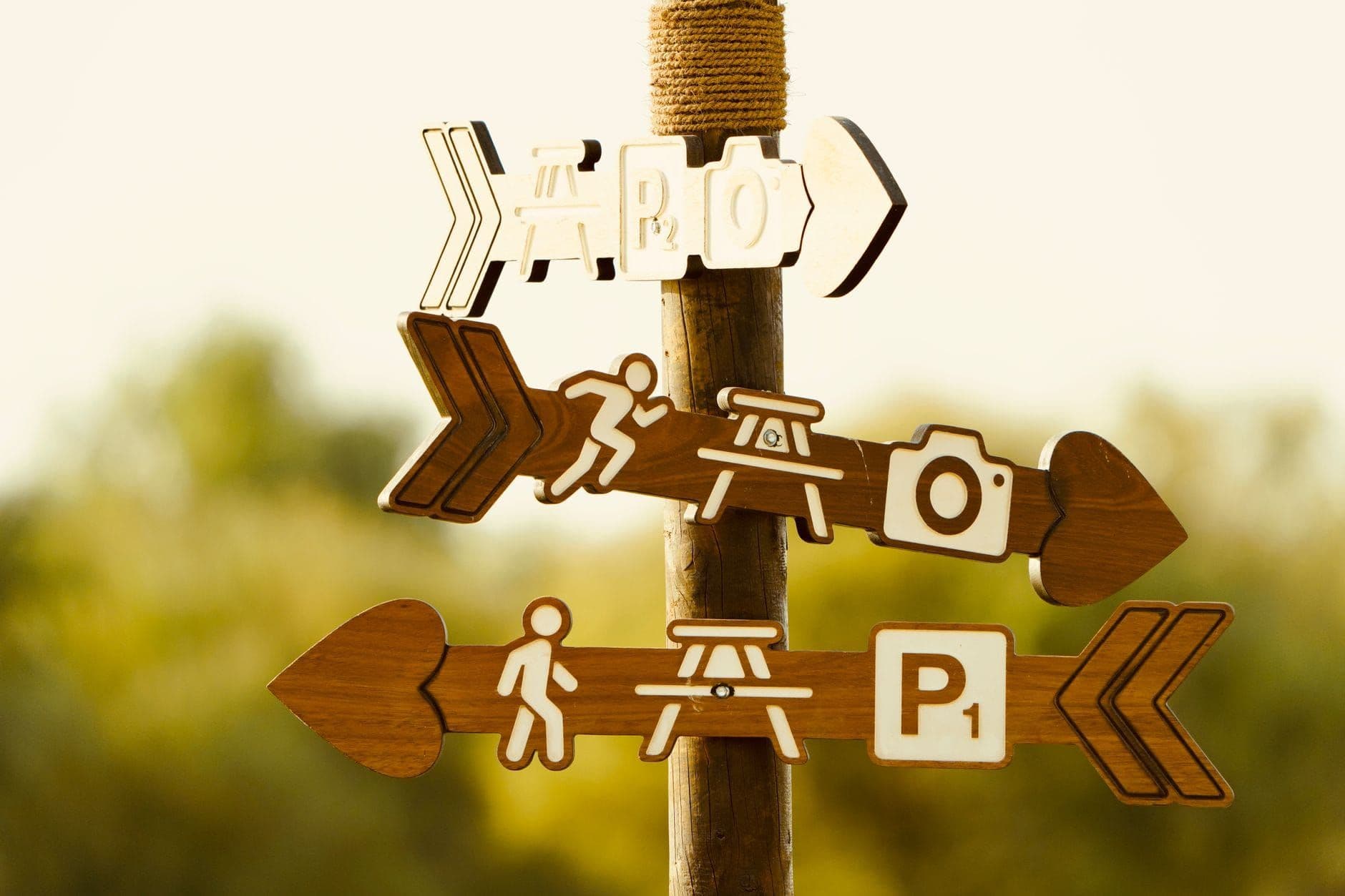 Wooden signpost pointing in several directions