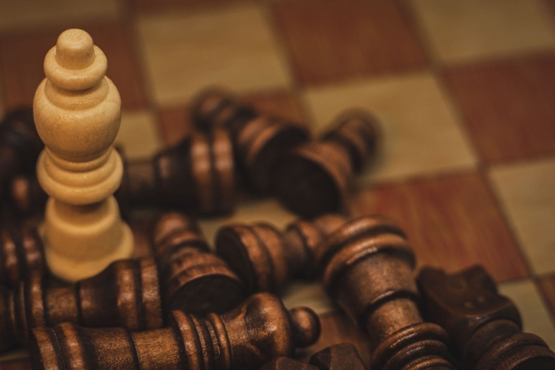 Close-up of wooden chess pieces on a board