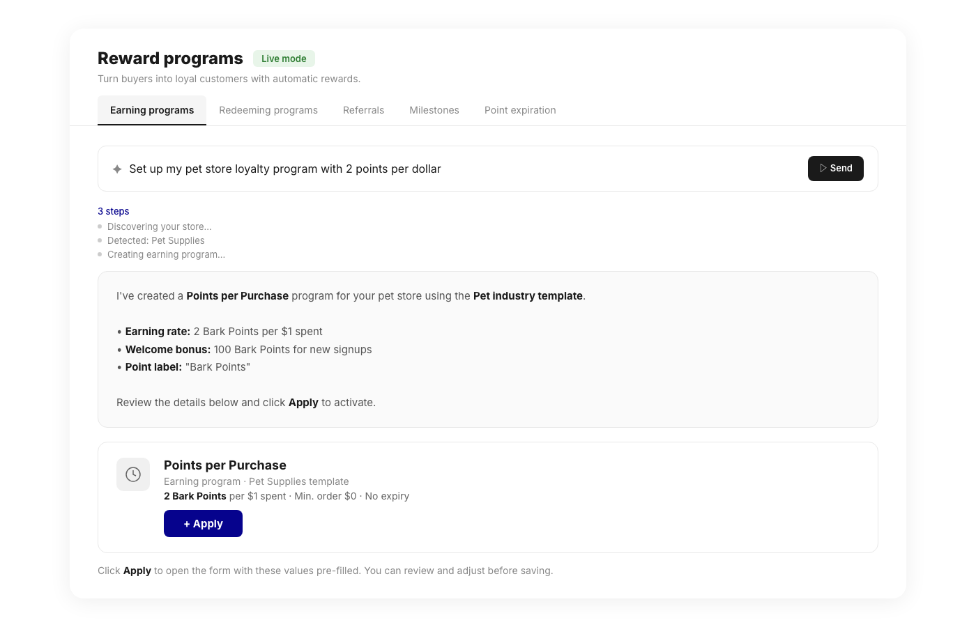 Joy AI speedy setup — form prefill from a single prompt with Apply button