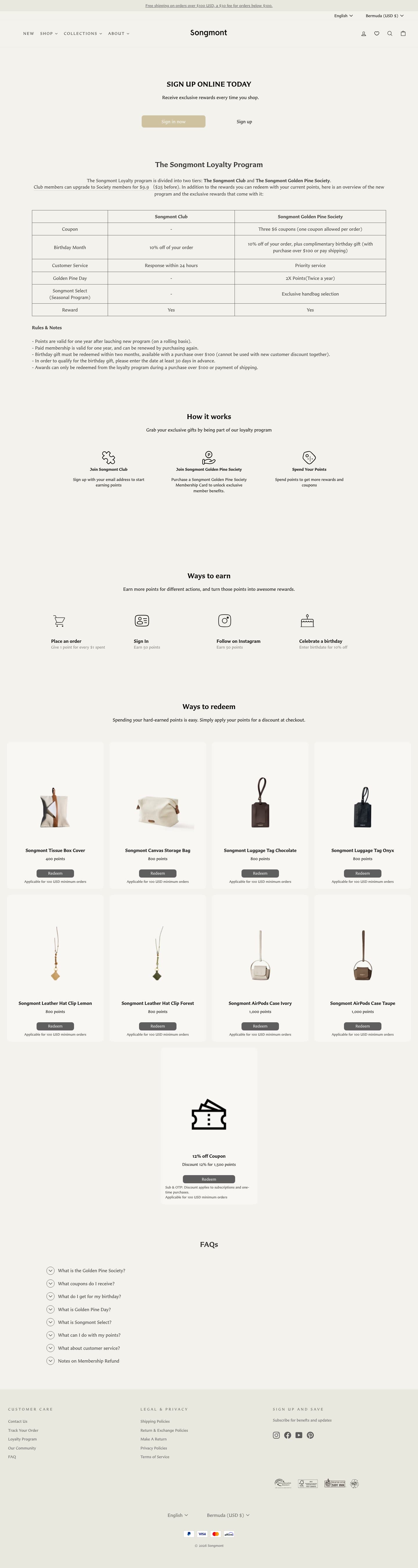 Songmont loyalty page