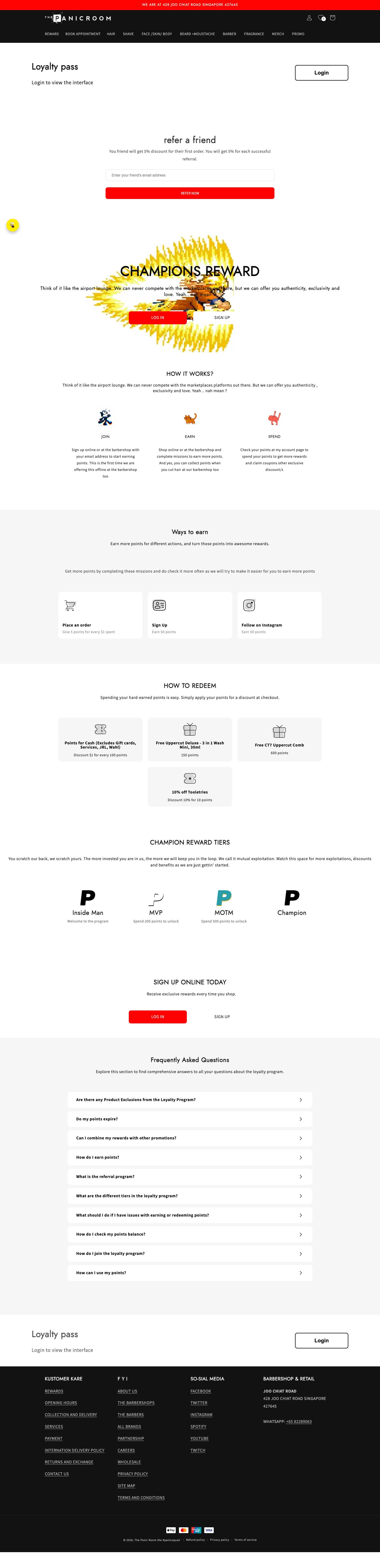 The Panic Room loyalty program