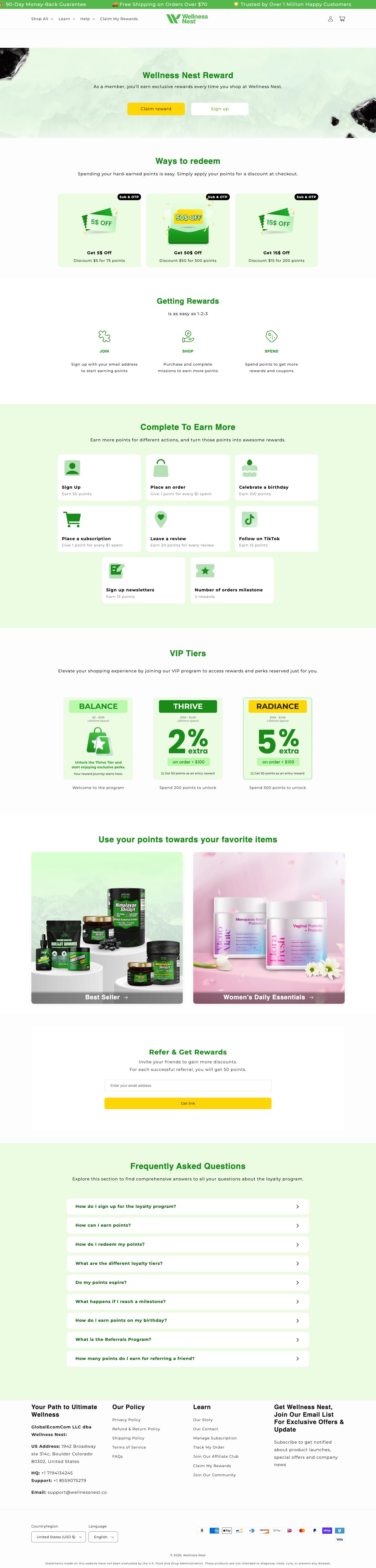 Wellness Nest loyalty program